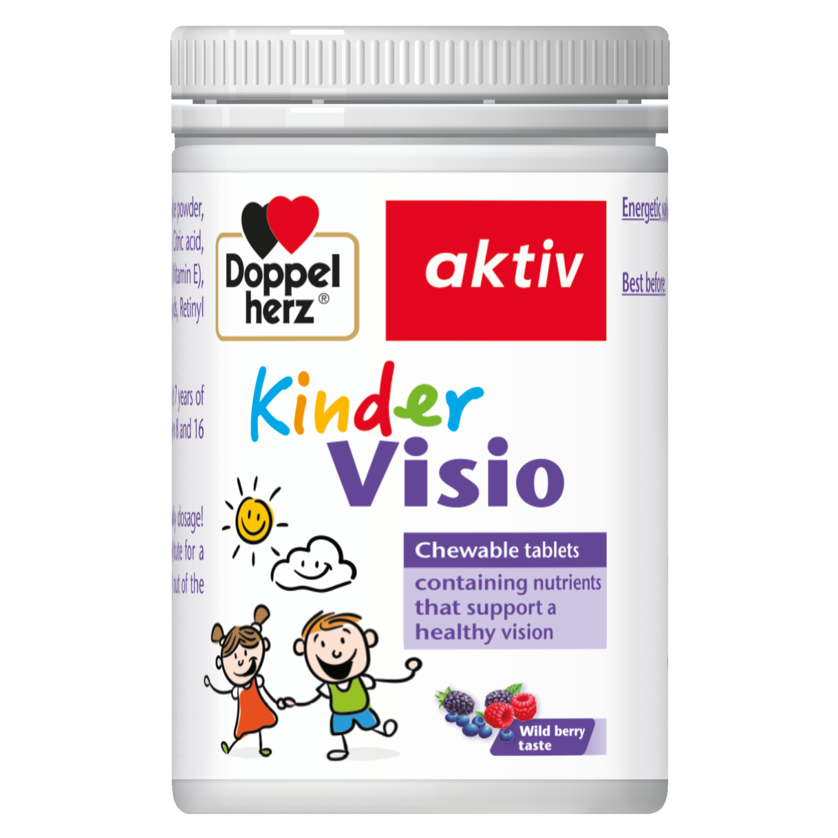 Illustration of the product packaging Doppelherz aktiv Kinder Visio side view left