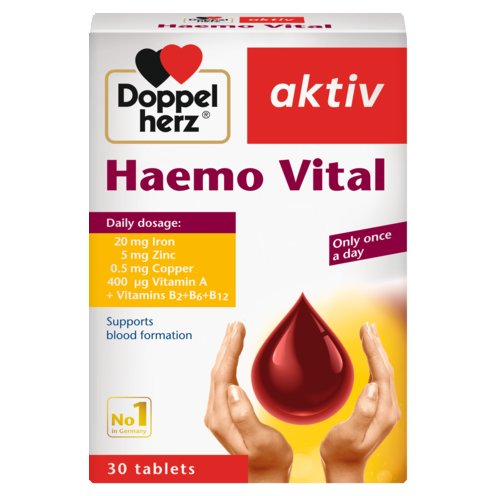 Illustration of the product packaging Doppelherz aktiv Haemo Vital front view