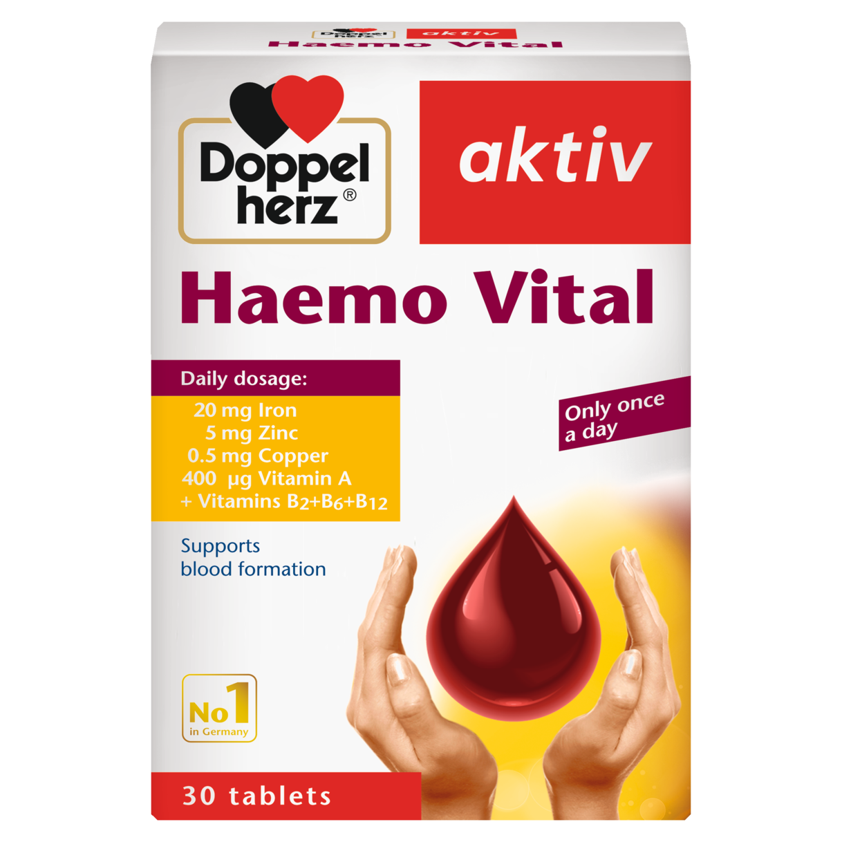 Illustration of the product packaging Doppelherz aktiv Haemo Vital front view
