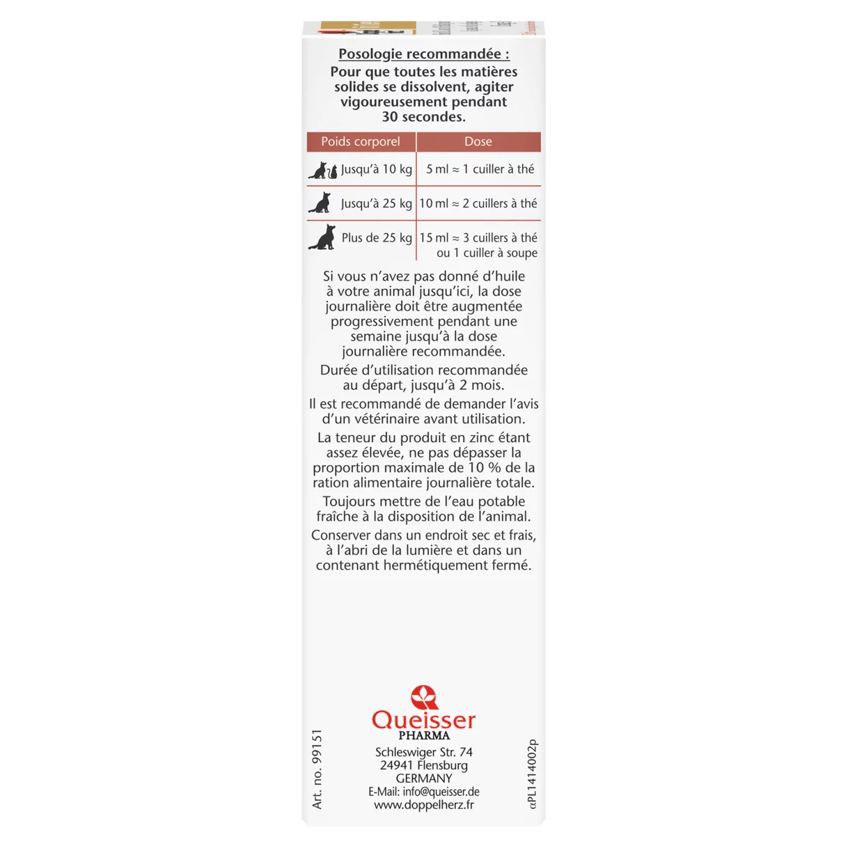 Doppelherz for animals Skin & Coat Oil Omega-3 for cats and dogs side view left