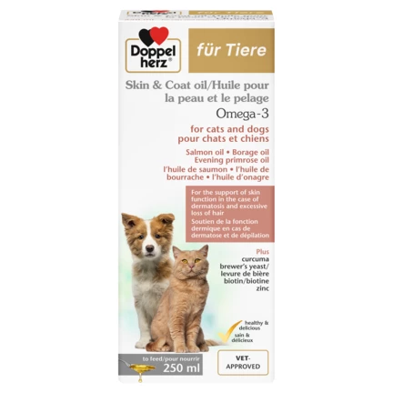 Doppelherz for animals Skin & Coat Oil Omega-3 for cats and dogs front view