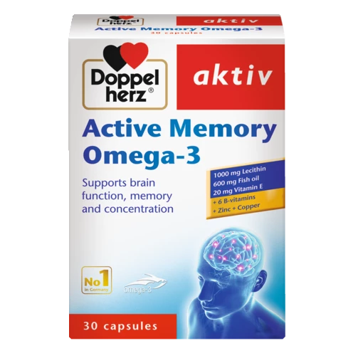 Doppelherz aktiv Active Memory Omega-3 Prednji pogled Retuširani prednji pogled Zadnji pogled Pogled sa leve strane Pogled sa desne strane